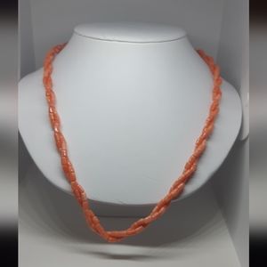 Large Pink Genuine Coral Beaded Necklace with Sterling Silver Clasp